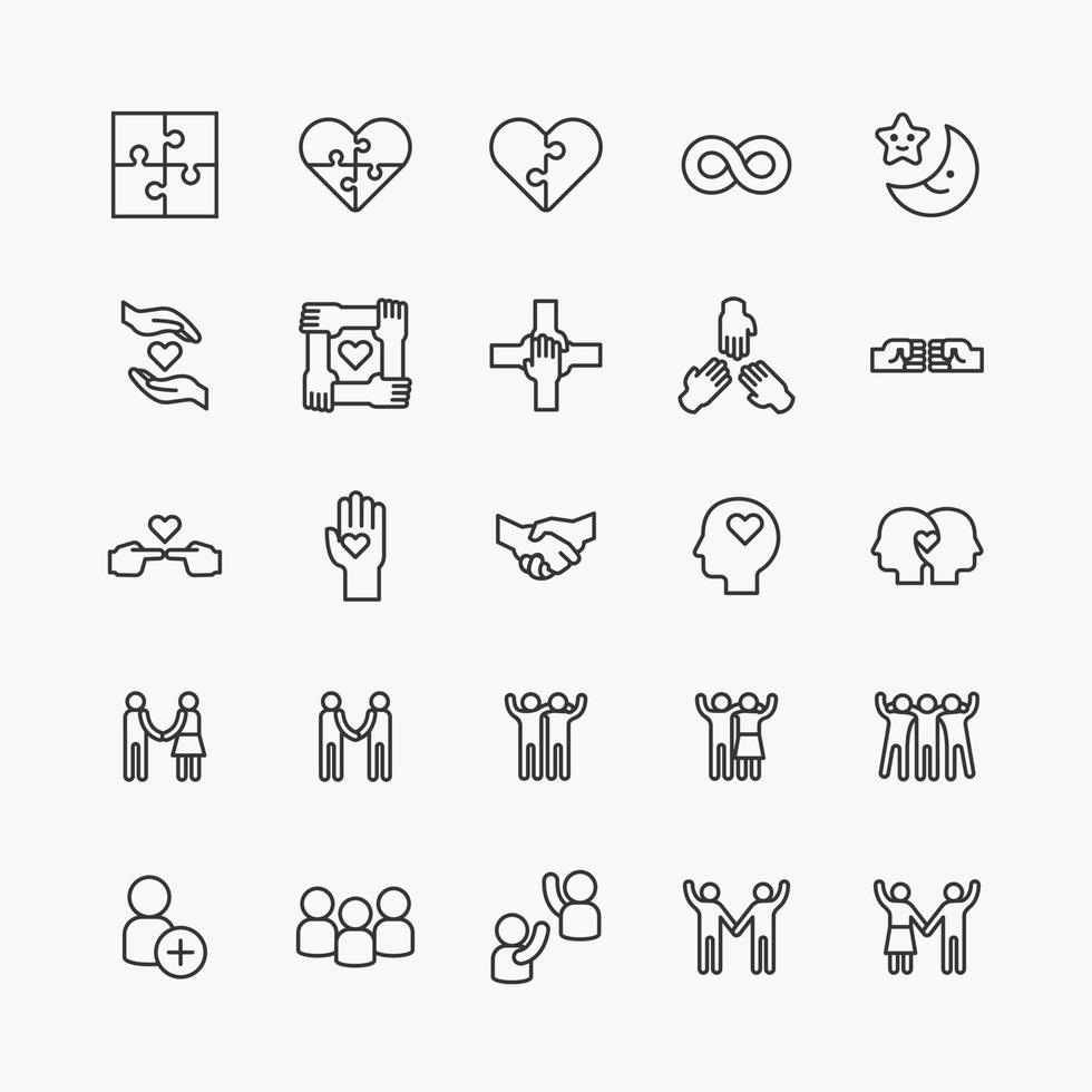 conjunto de iconos de línea plana del logotipo de amistad. icono de amigo social. vectores de diseño sencillo