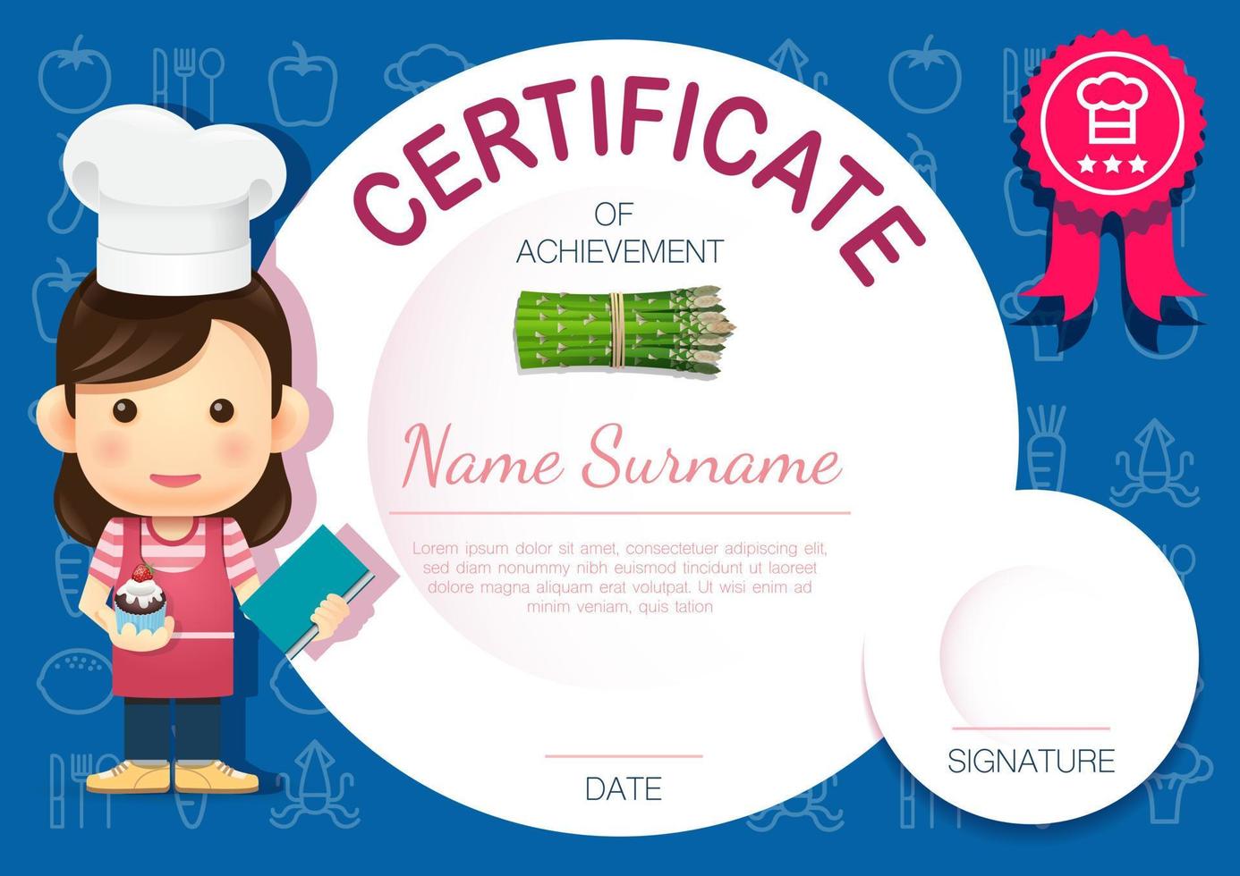 certificate or diploma cooking chef and restaurant template vector. vector