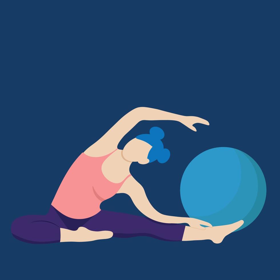 Girl doing stretching, flat vector, healthy lifestyle, blue background, faceless illustration vector