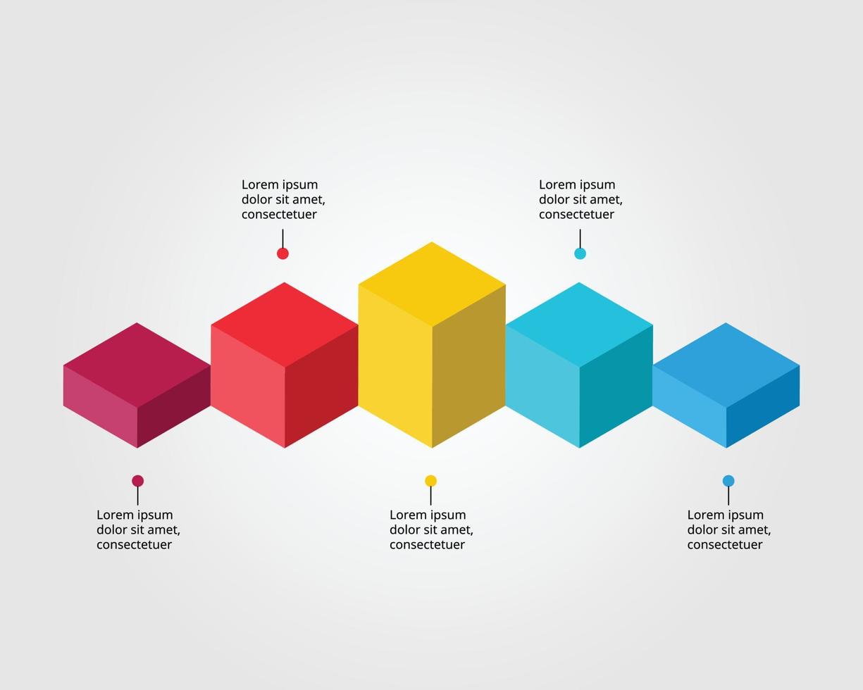 plantilla de gráfico cuadrado para infografía para presentación de 5 elementos vector