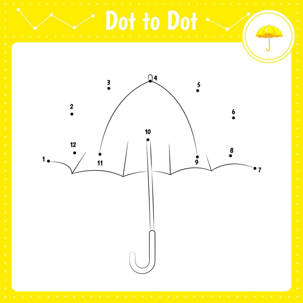 Connect the dots. Umbrella. Dot to dot educational game. Coloring book for preschool kids activity worksheet. Vector Illustration.