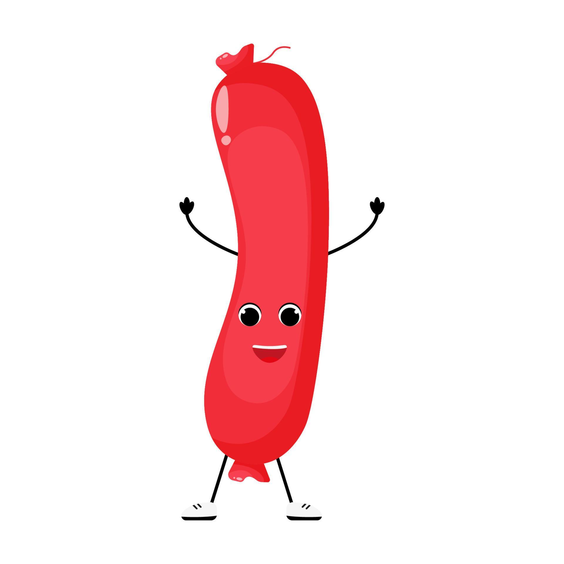 Cute Cartoon Sausage character. Vector illustration of cute Sausage smilling. Mascot design