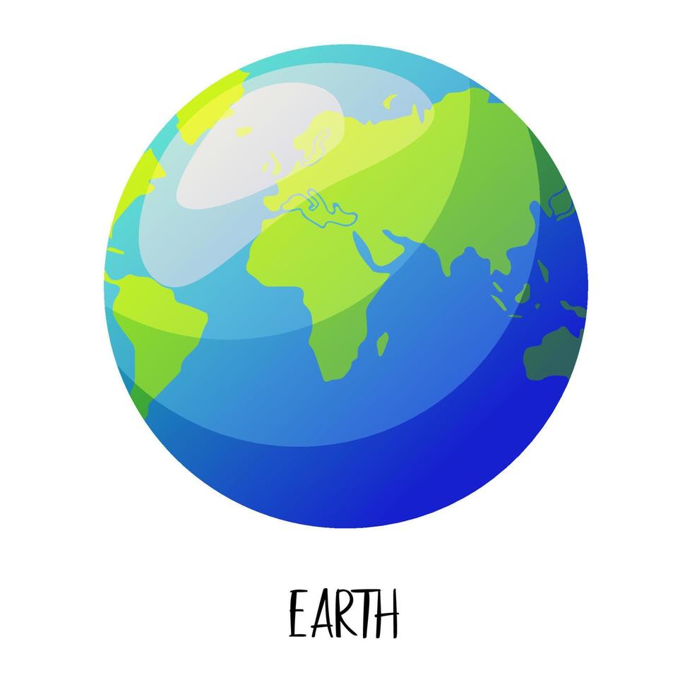 lindo planeta tierra de dibujos animados. sistema solar. ilustración vectorial para banner web, web y móvil, infografía. vector