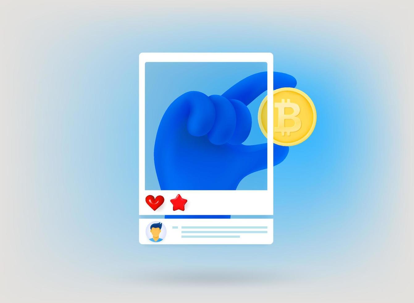 Internet message with hand. Crypto currency mining concept. 3d vector concept