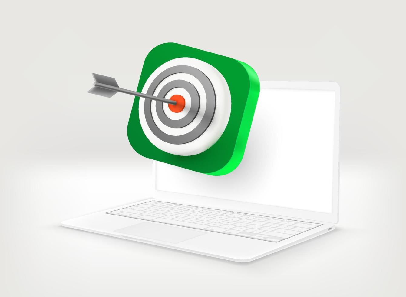 White modern laptop with target icon. 3d vector illustration