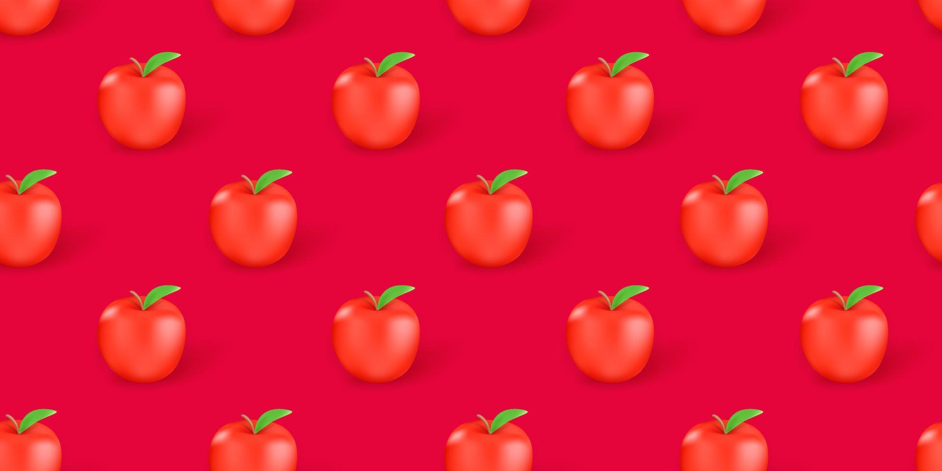 Seamless background with red apples. 3d vector seamless pattern