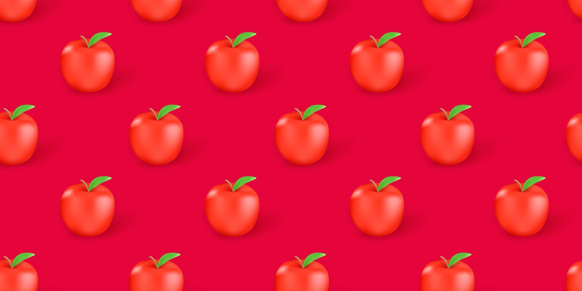 Seamless background with red apples. 3d vector seamless pattern