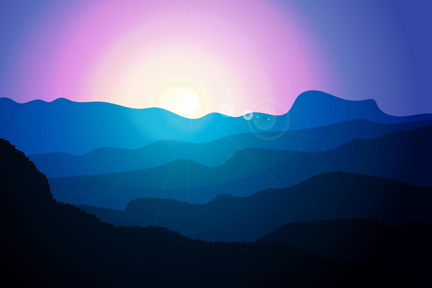 Dawn in the clear sky over the hills. Vector illustration. Landscape
