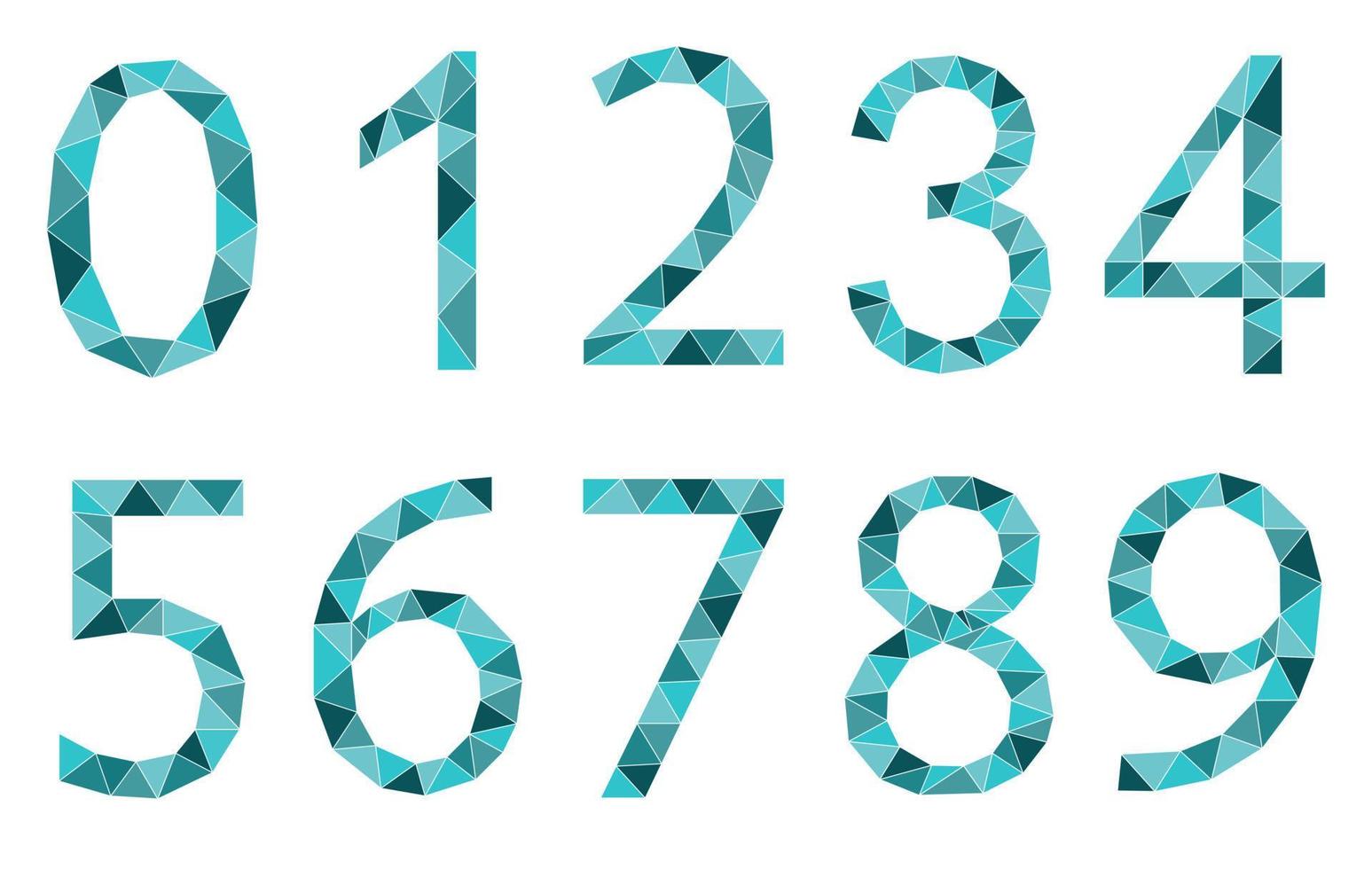 conjunto de estilo de polígono de números de menta aislado sobre fondo blanco. números de aprendizaje, número de serie, precio, lugar vector