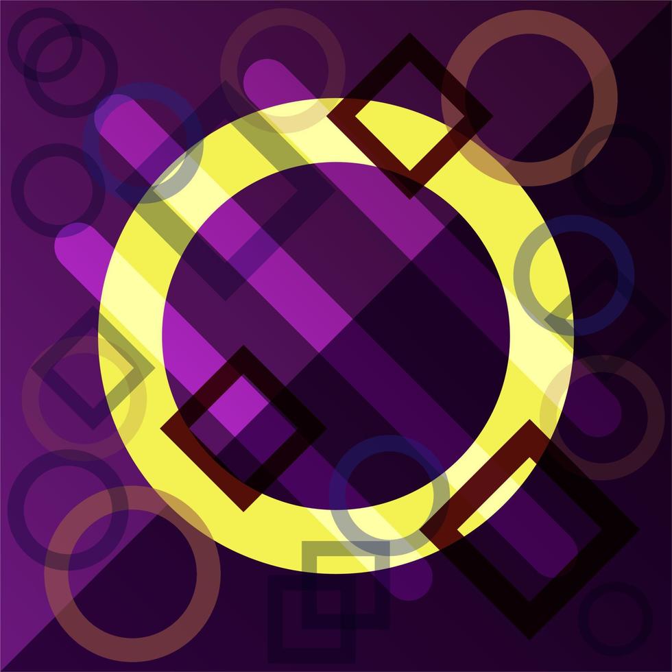 Abstract geometric background with circles, squares and lines. Beautiful composition of figures. Yellow, purple colors vector