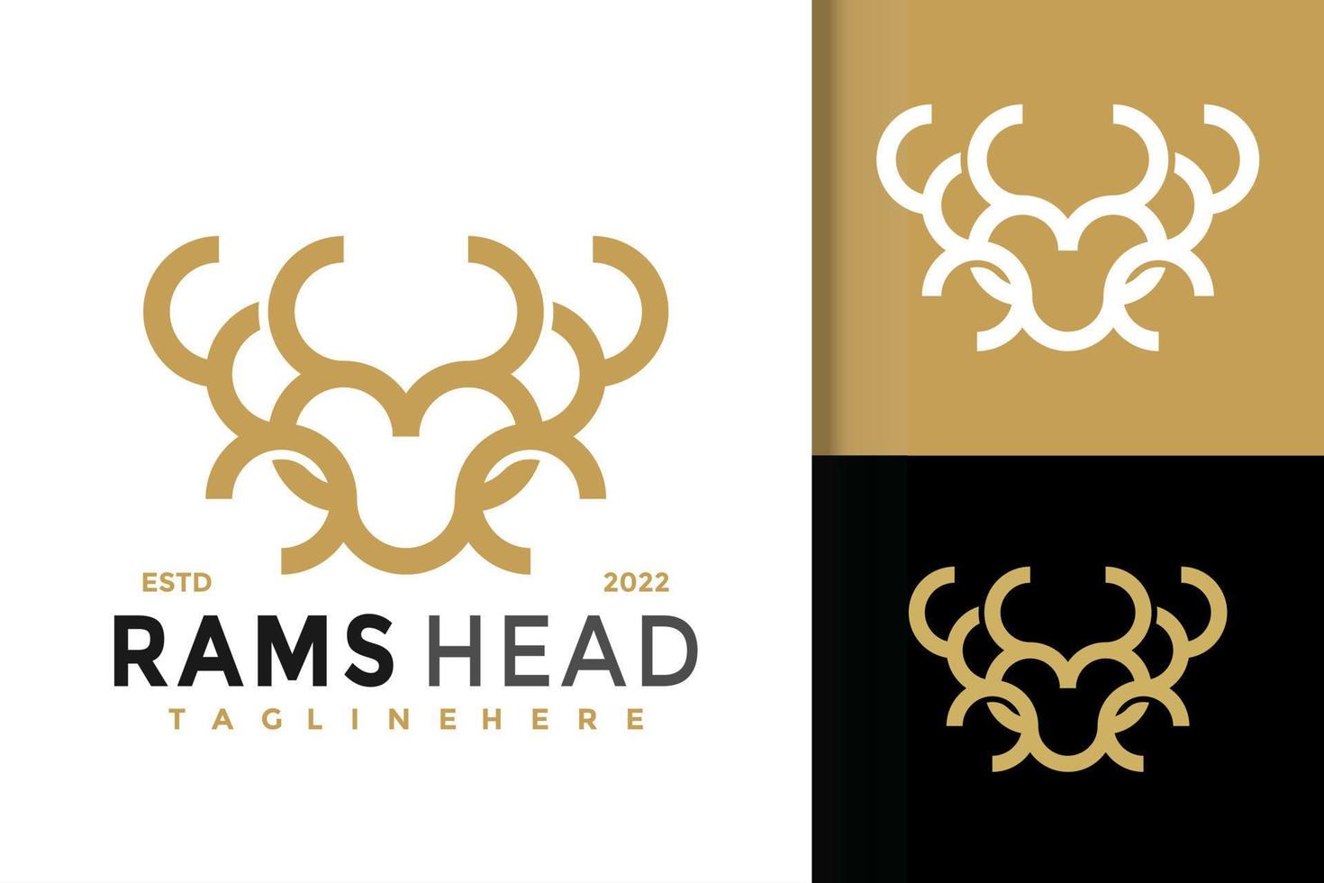 plantilla de vector de diseño de logotipo moderno de línea de cabeza de ram de oro