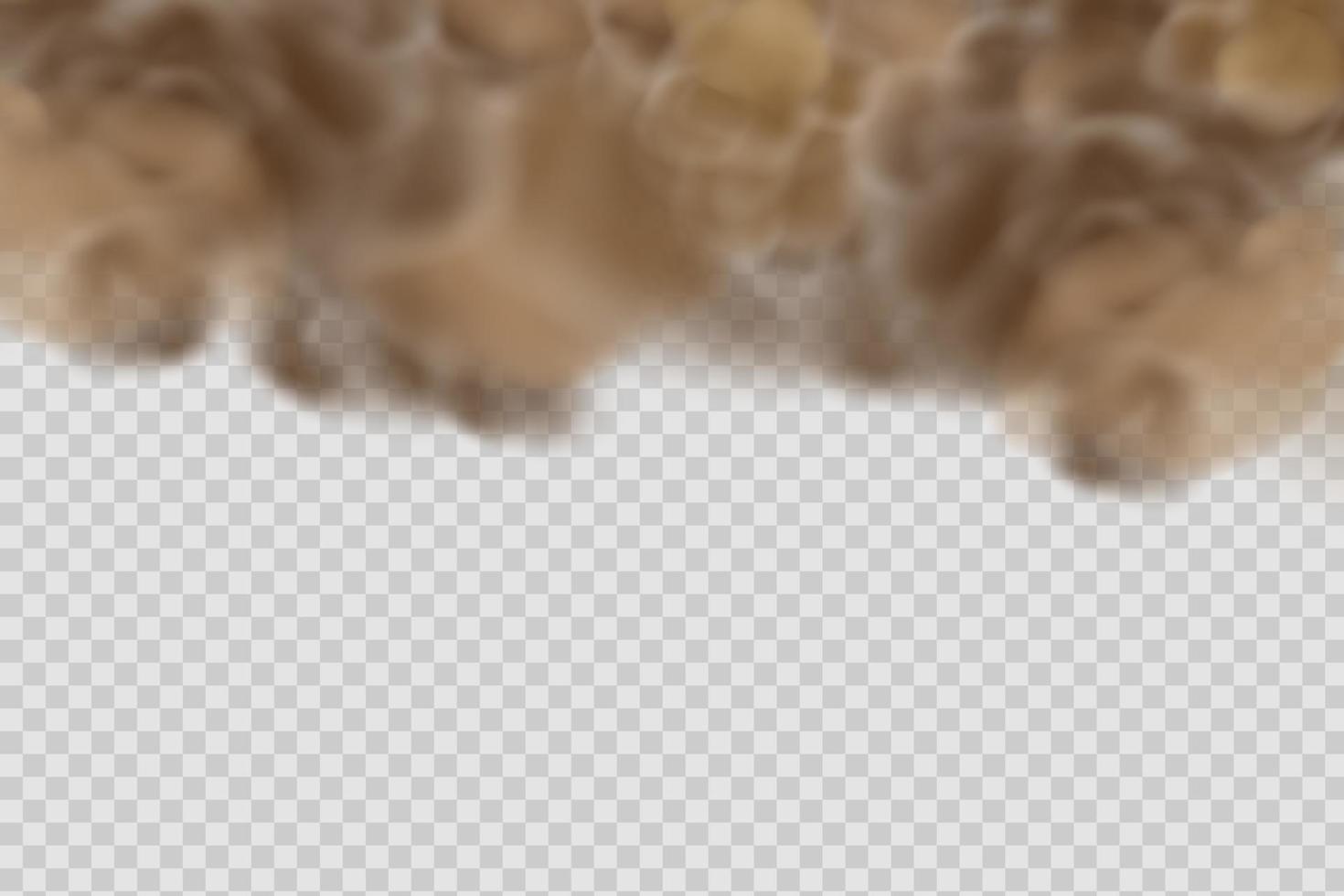 Dust cloud with particles dirt,cigarette smoke, smog, soil and sand. Realistic vector isolated on transparent background.
