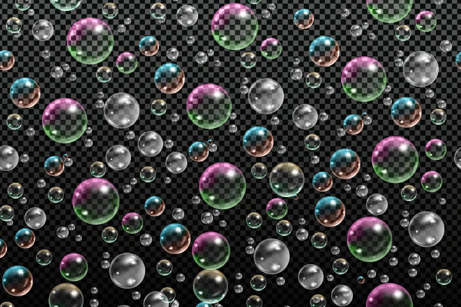 Set of transparent soap bubbles on checkered background.Reaistic colored balls.Vector texture. vector