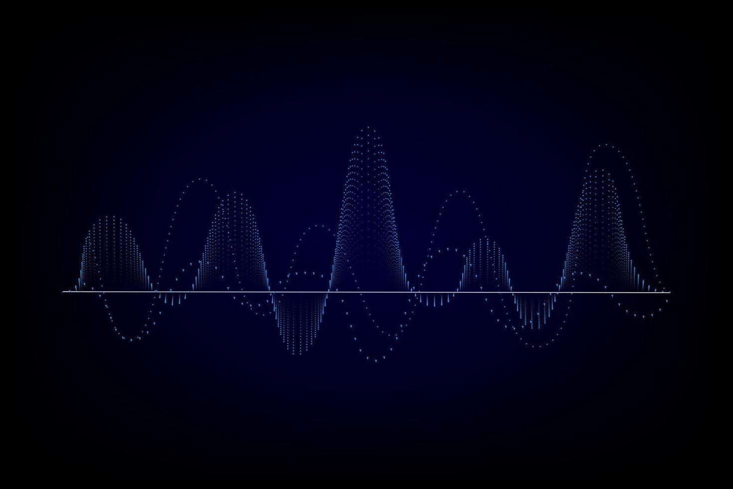 Sound wave illustration on a dark background. Abstract blue digital equalizer indicators. vector