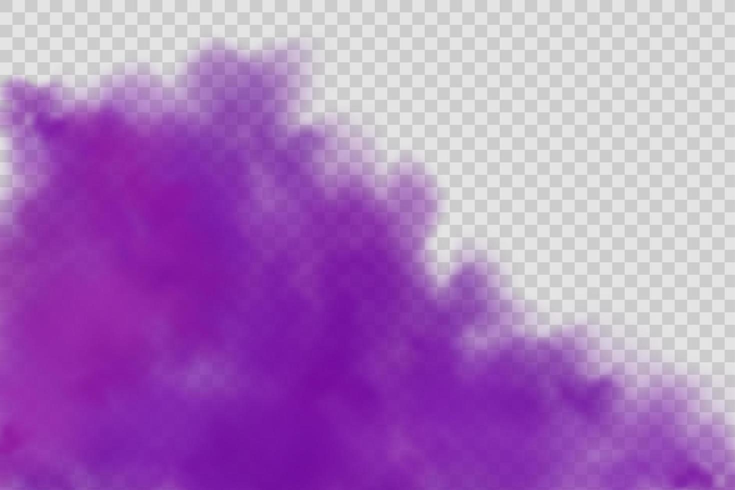 niebla violeta mística aterradora realista en la noche de halloween. gas venenoso púrpura, efecto de polvo y humo. vector