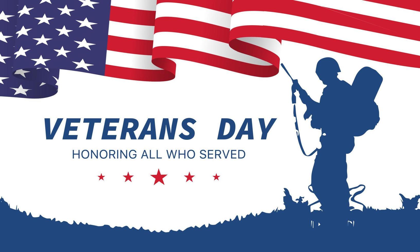 Veteran's day poster.Honoring all who served. Veteran's day illustration with american flag and soldiers vector