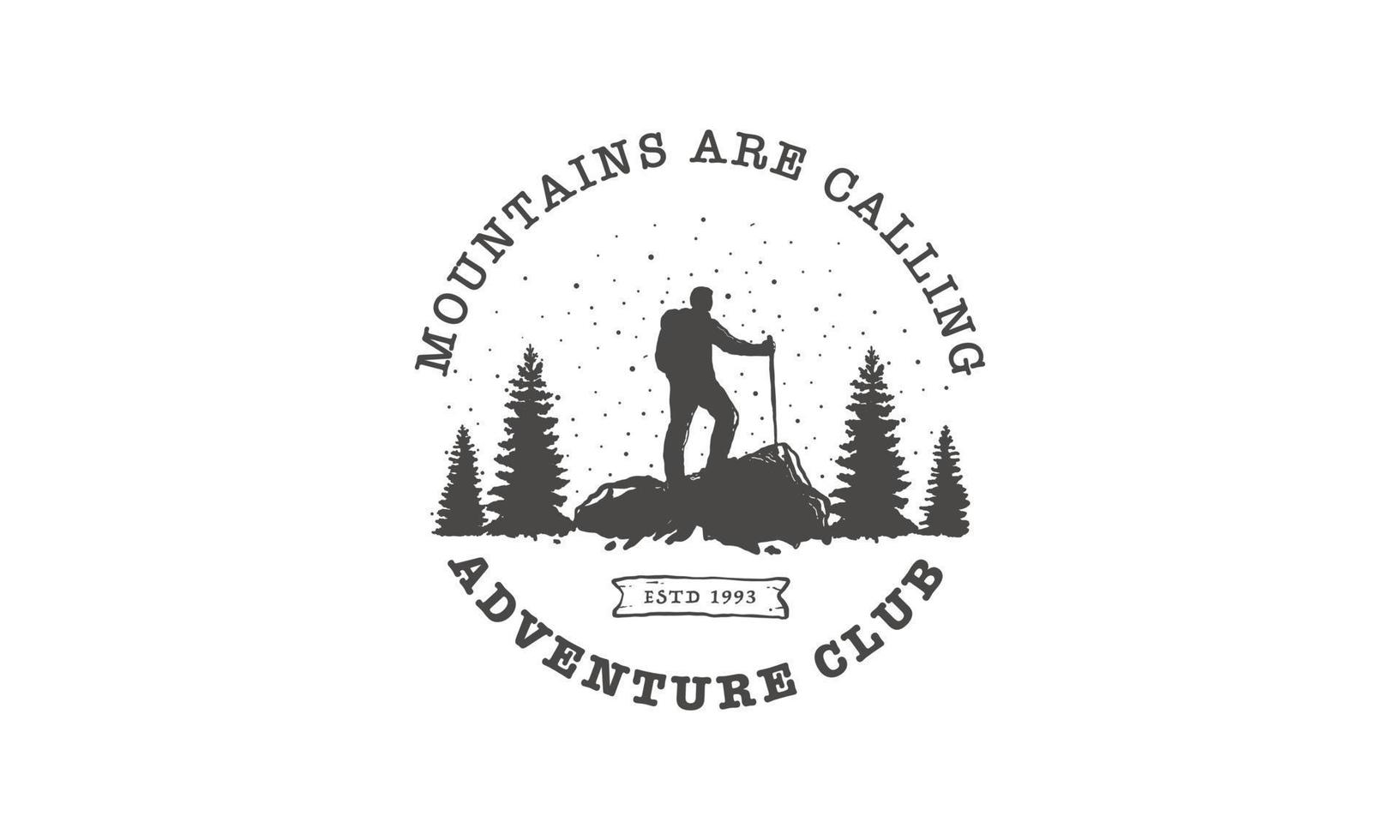 tourist climbs the mountain symbol, travel and expedition logo template, adventure logo design vector