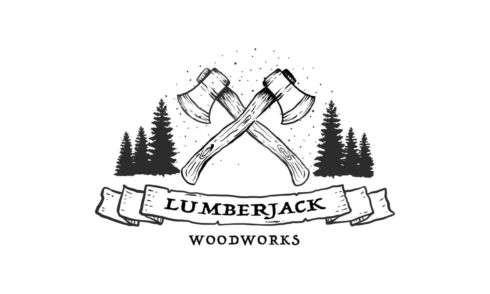 Lumberjack wood works. Design element for logo, label, sign, poster. Vector illustration