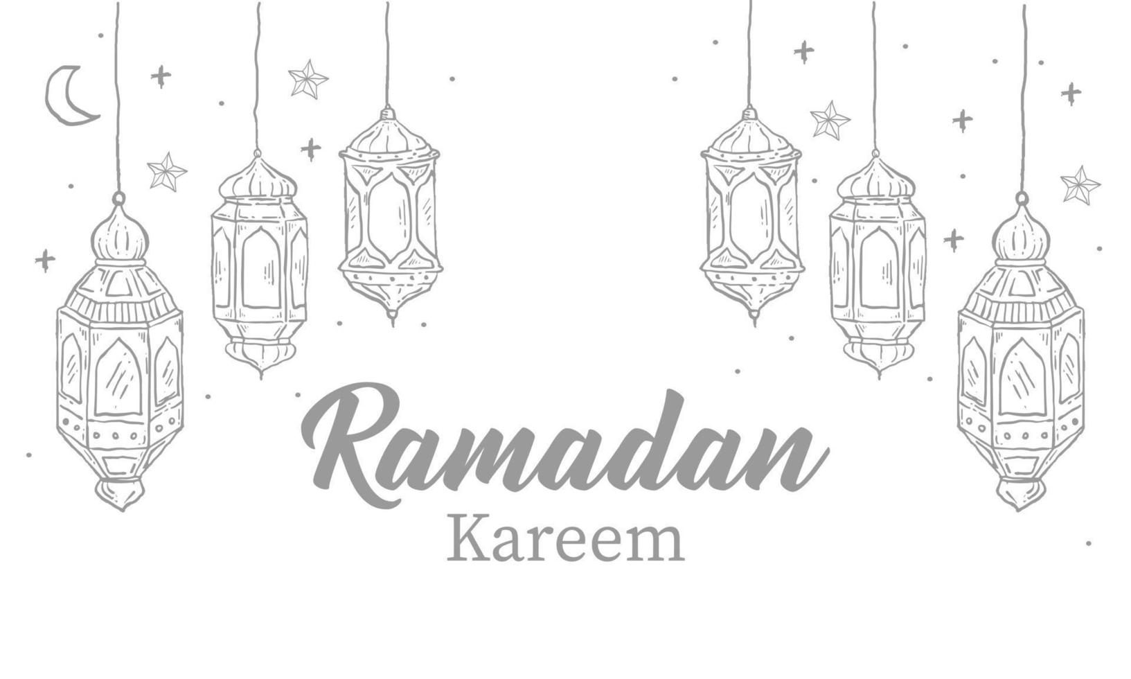 Ramadan Kareem greeting card with islamic . Vintage hand drawn vector illustration Isolated on white background..