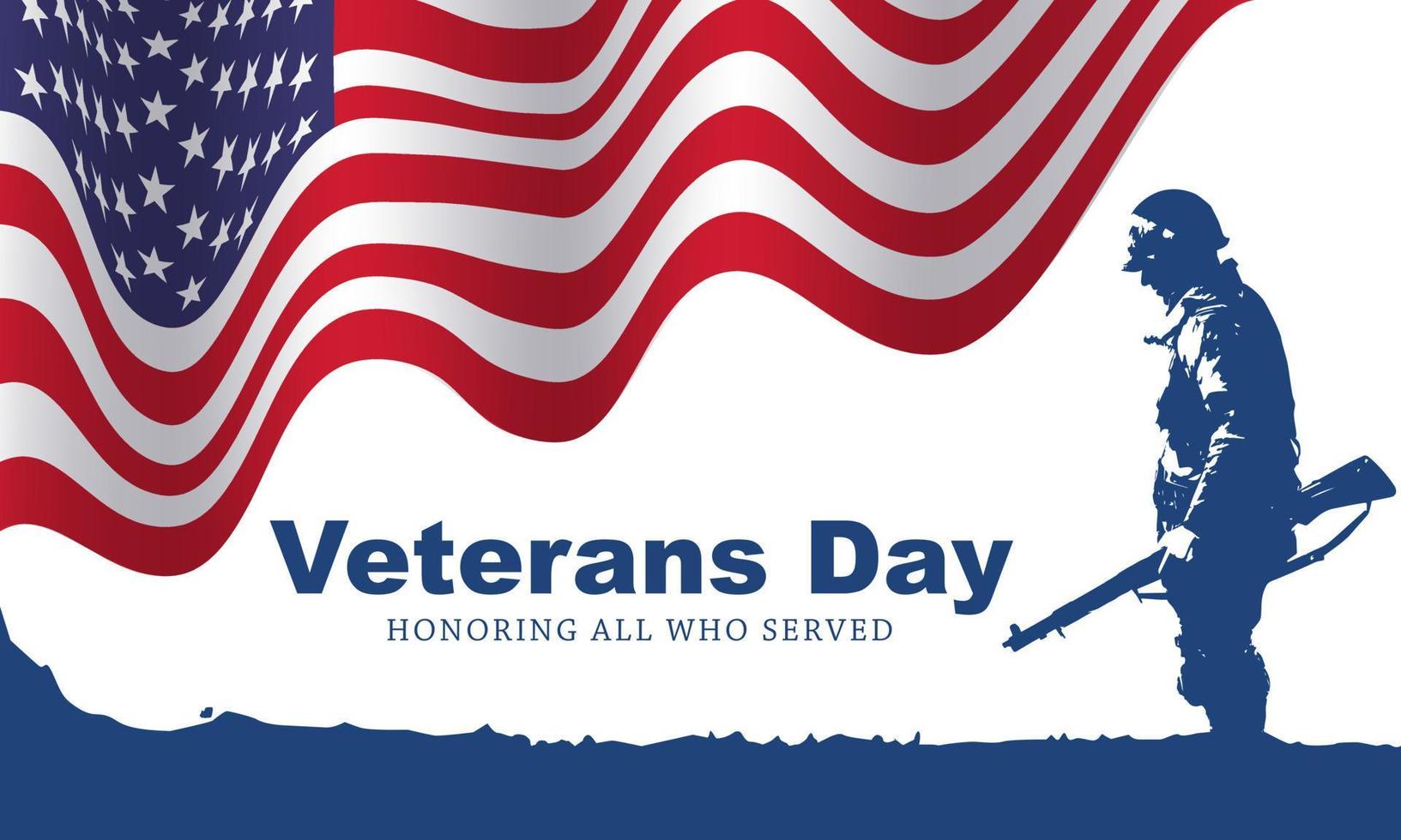 Veteran's day poster.Honoring all who served. Veteran's day illustration with american flag and soldiers vector