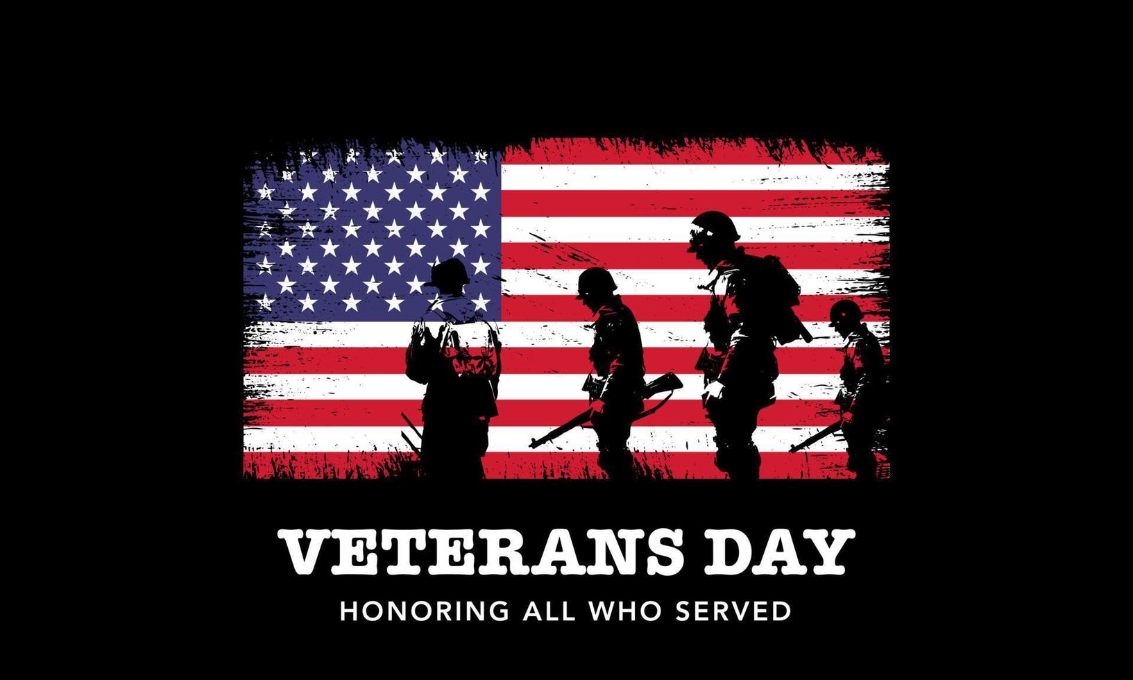 Veteran's day poster.Honoring all who served. Veteran's day illustration with american flag and soldiers vector