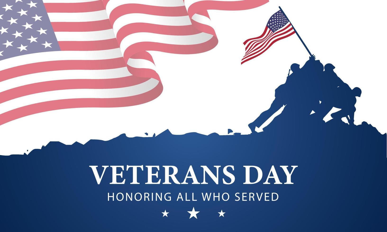 Veteran's day poster.Honoring all who served. Veteran's day illustration with american flag and soldiers vector