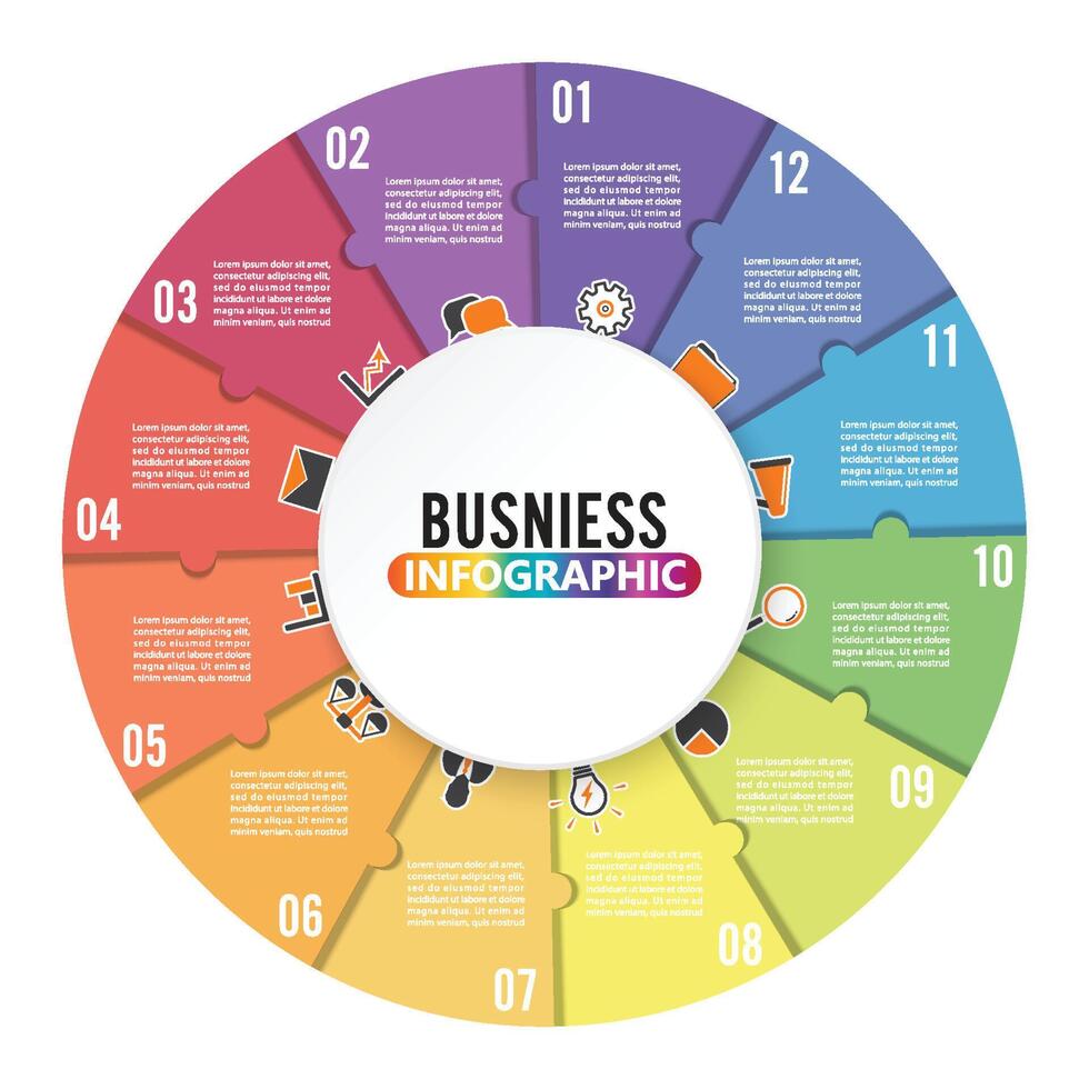 plantilla infográfica de gráfico circular con 12 opciones para presentaciones. vector