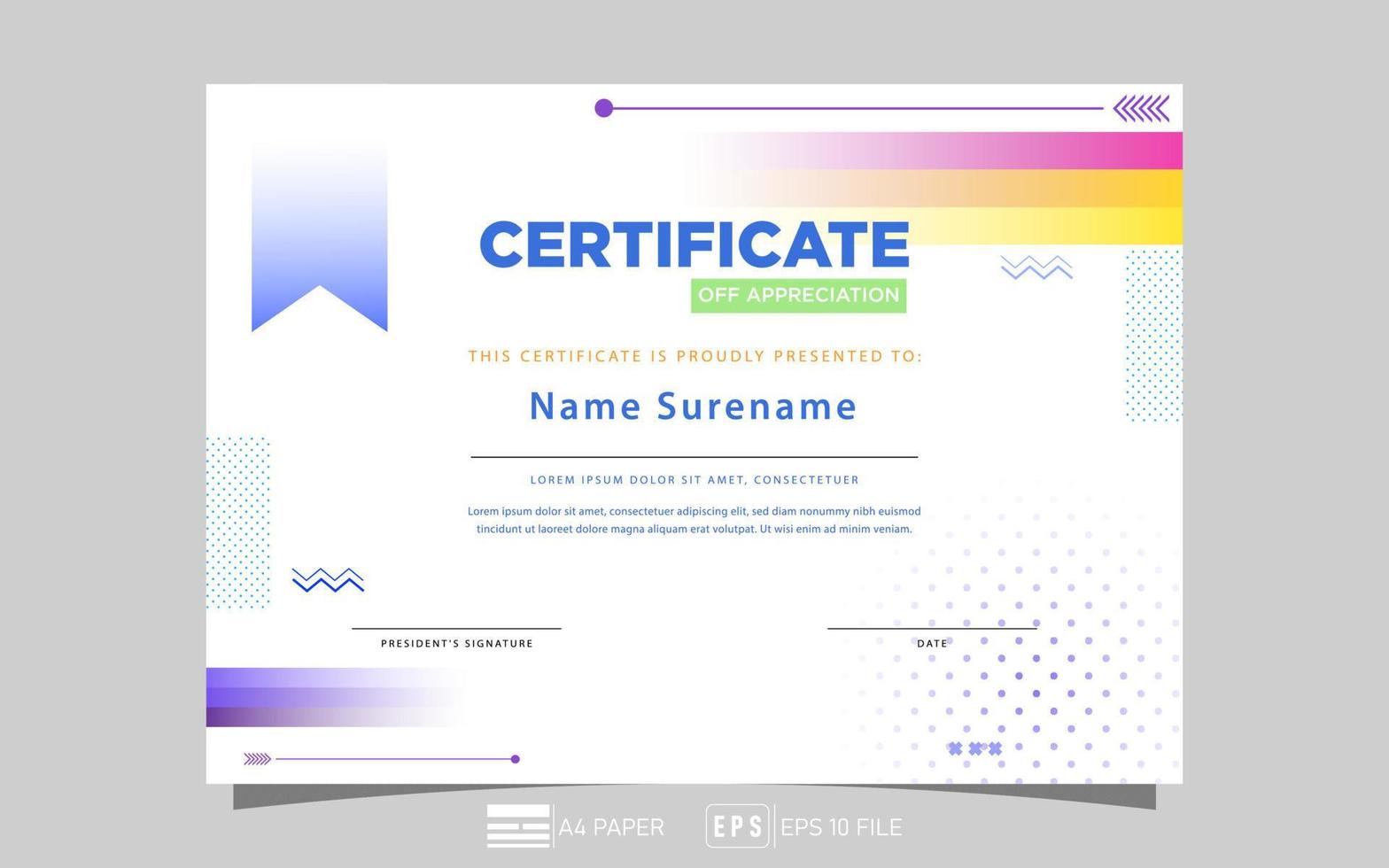 Certificate of Appreciation minimalist template .Trendy geometric design.gradient.vector eps 10. vector