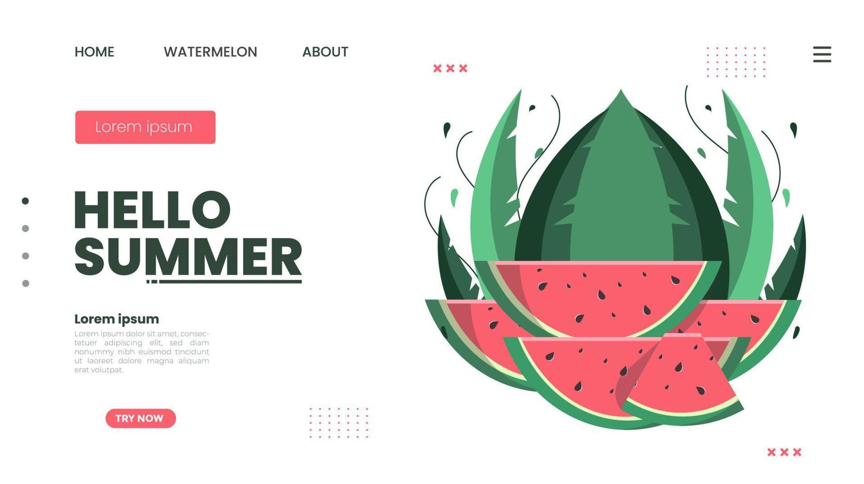modern flat design hello summer watermelon fruit. Landing page template. Vector illustration for web and graphic design.