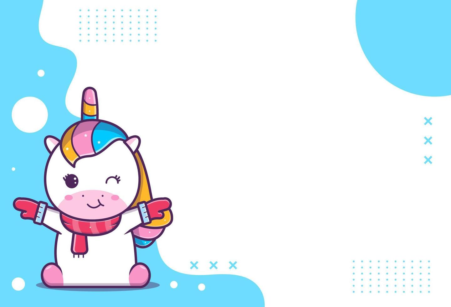 cute background of cute unicorn characters, unicorn wearing cloth and gloves, perfect for social media and business posts. Vector eps 10