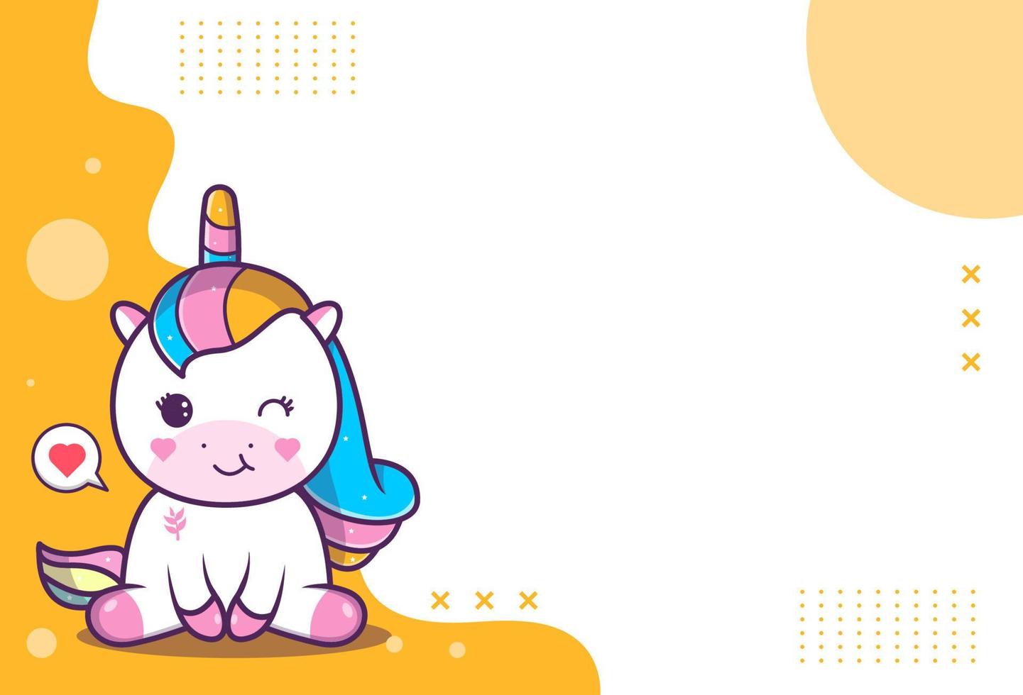 cute background of cute unicorn characters, unicorn sitting no love symbol, perfect for social media and business posts. Vector eps 10