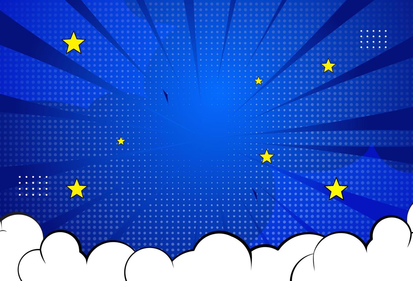 Modern comic background with cloud and stars, blue gradient, vector eps 10