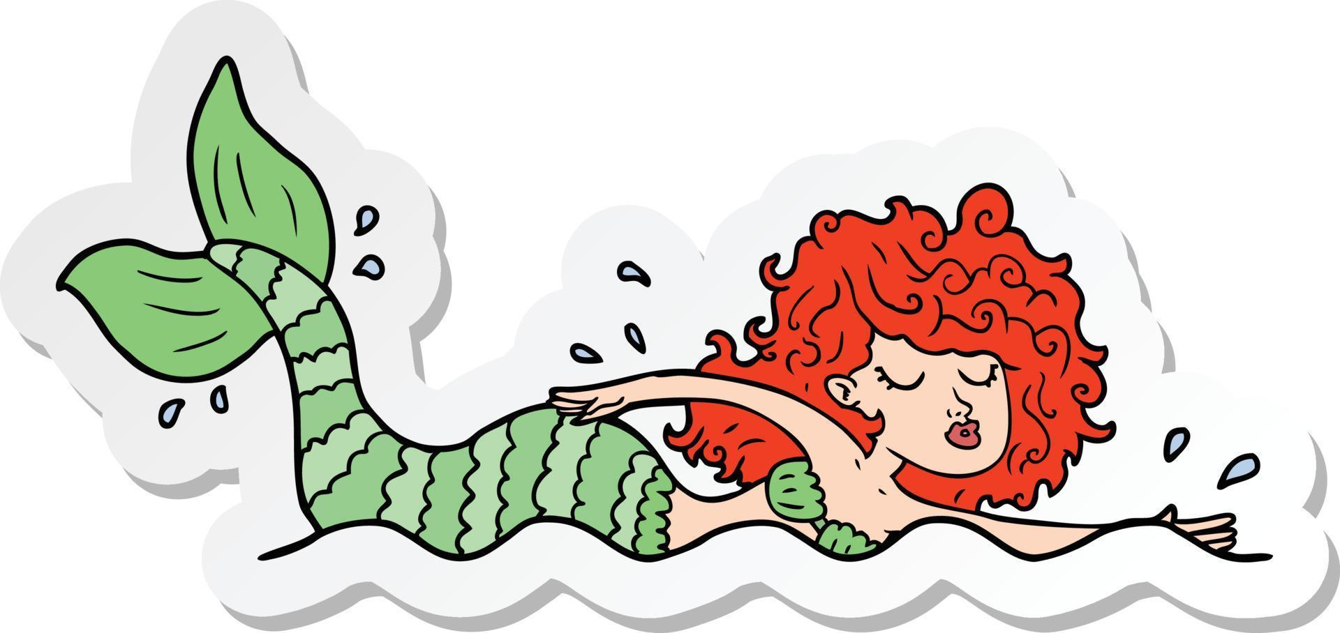 sticker of a cartoon mermaid vector