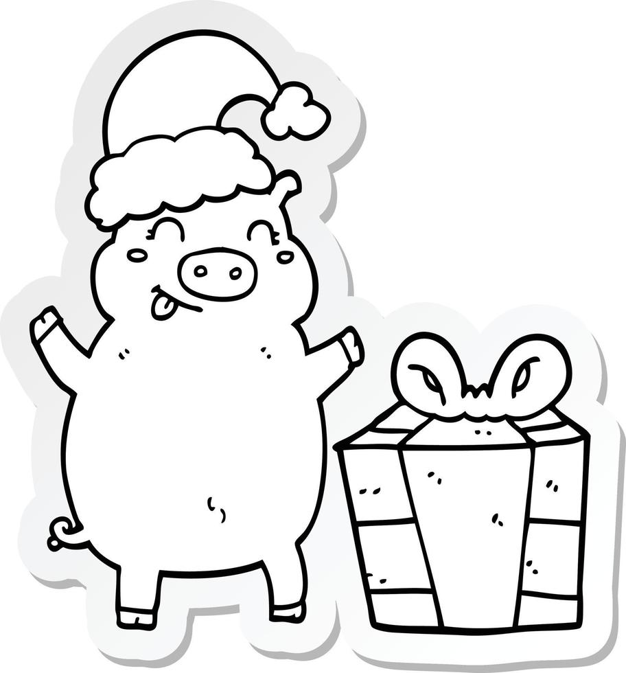 pegatina de un cerdo feliz navidad de dibujos animados vector