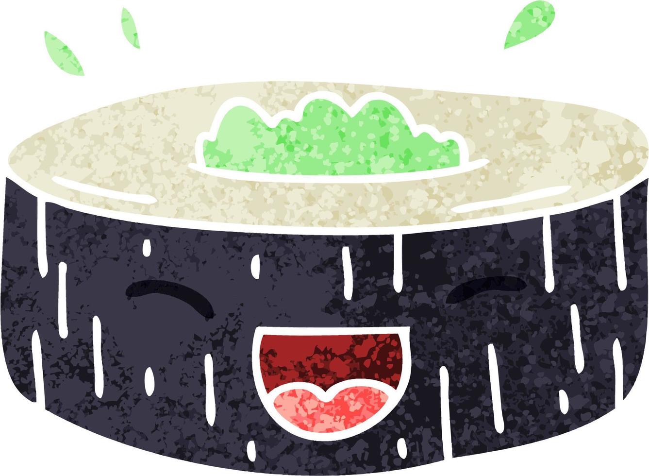 quirky retro illustration style cartoon happy sushi vector