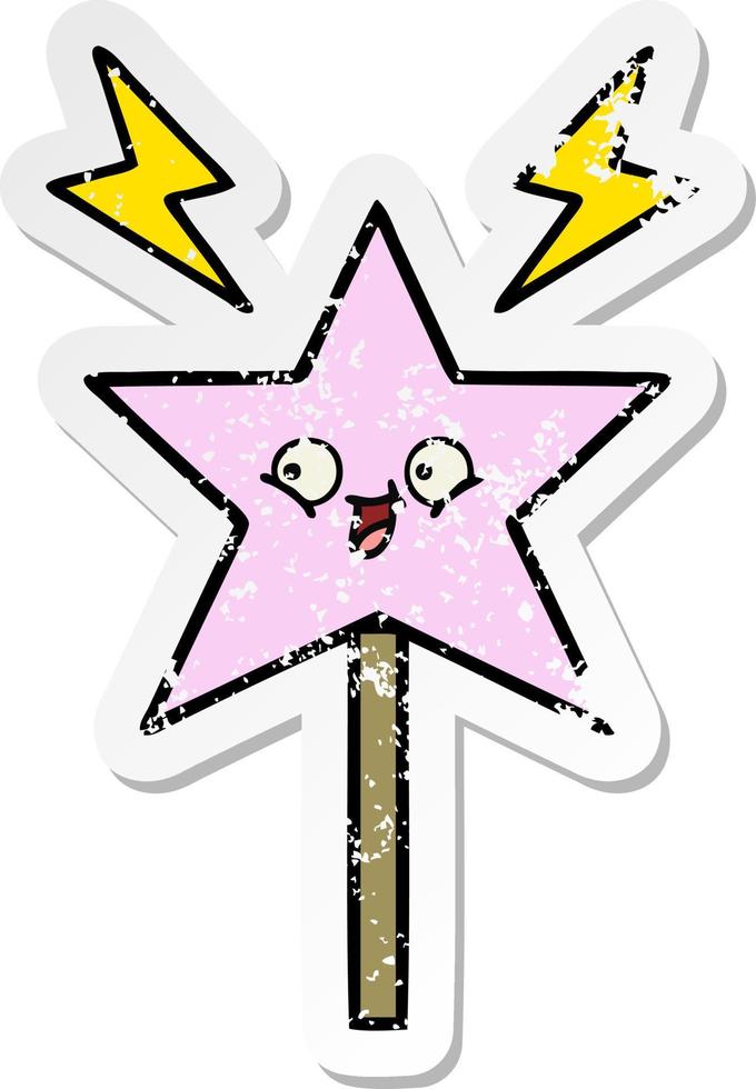 distressed sticker of a cute cartoon magic wand vector