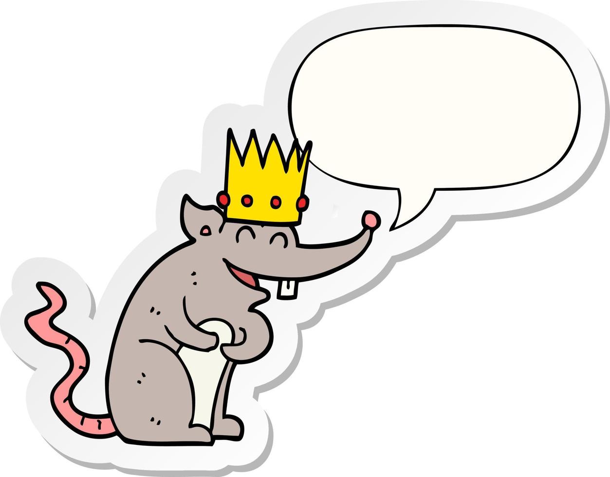 cartoon rat king laughing and speech bubble sticker vector