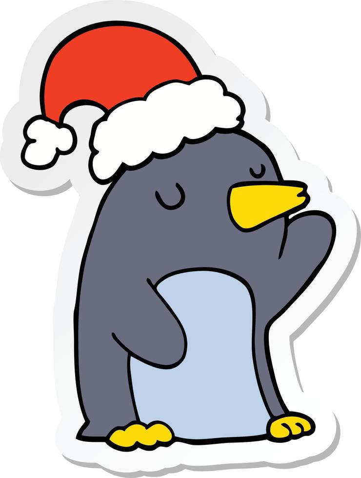 pegatina de un lindo pingüino navideño de dibujos animados vector