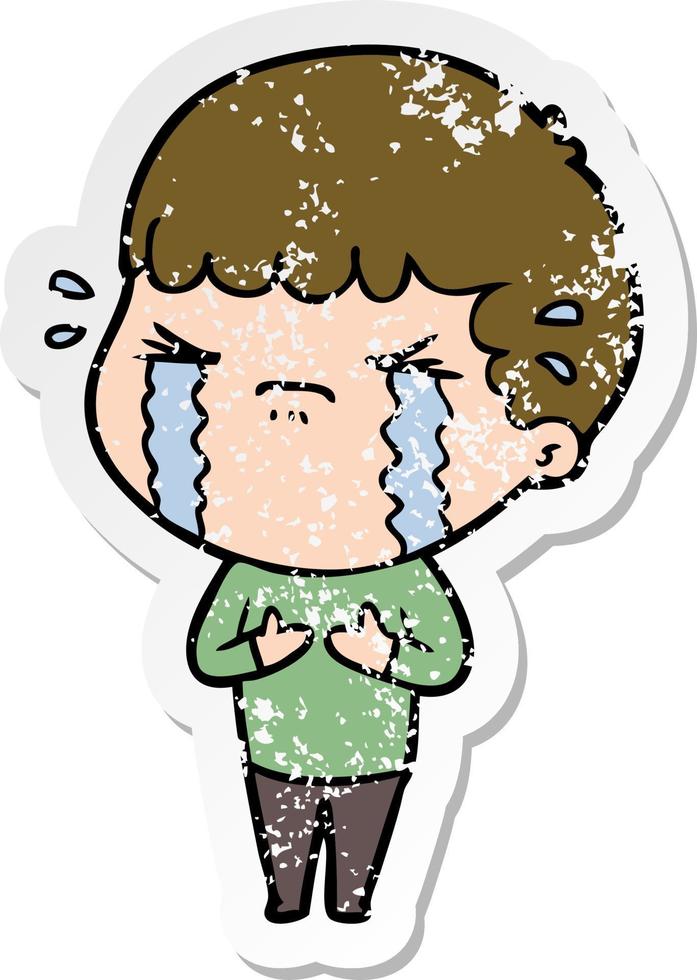 distressed sticker of a cartoon man crying vector