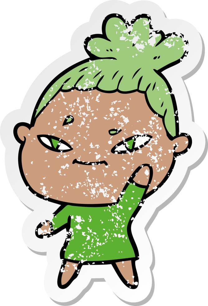 distressed sticker of a cartoon woman vector