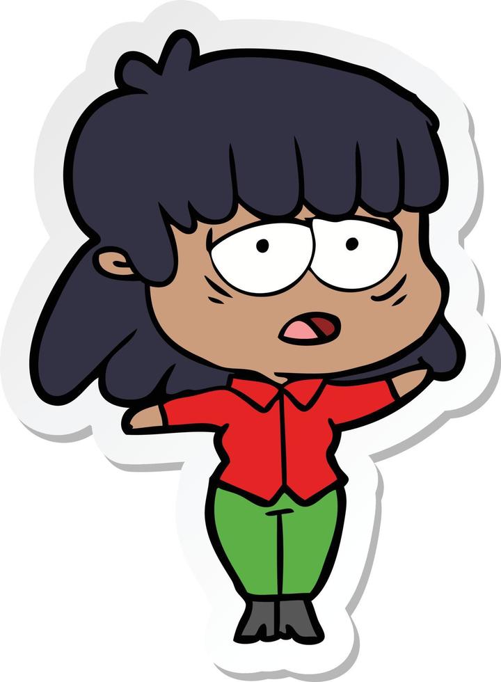 sticker of a cartoon tired woman vector
