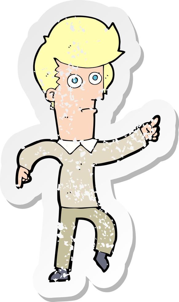retro distressed sticker of a cartoon man pointing vector