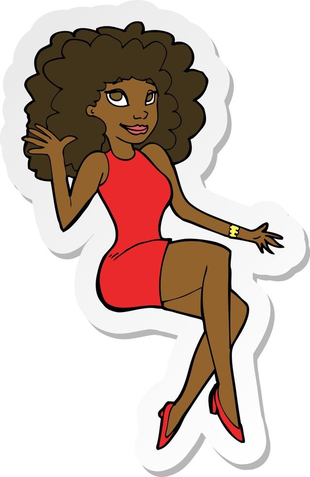 sticker of a cartoon sitting woman waving vector