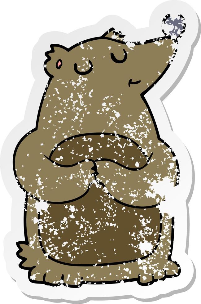 distressed sticker of a cartoon bear vector