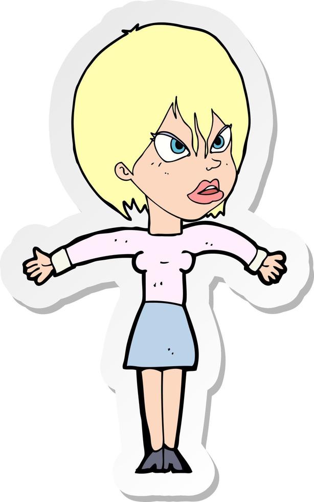 sticker of a cartoon annoyed girl vector