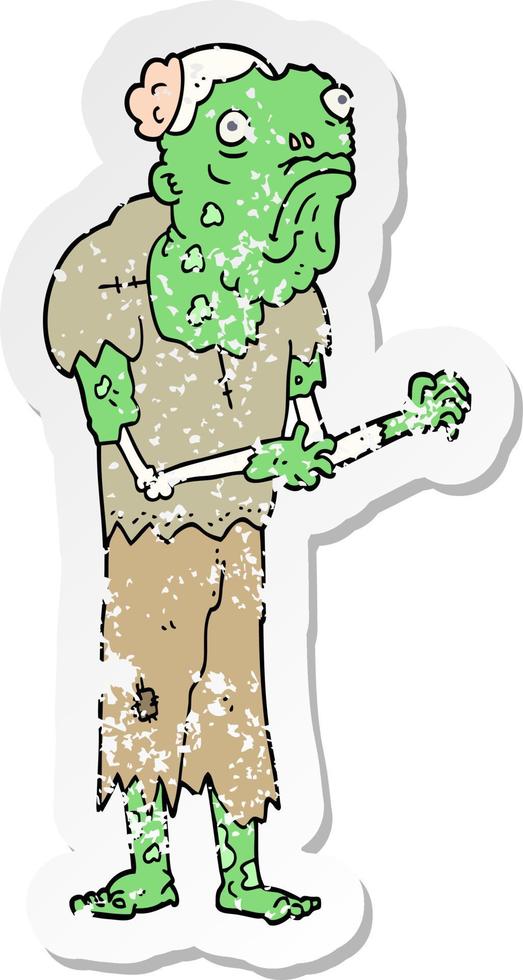 distressed sticker of a cartoon zombie vector