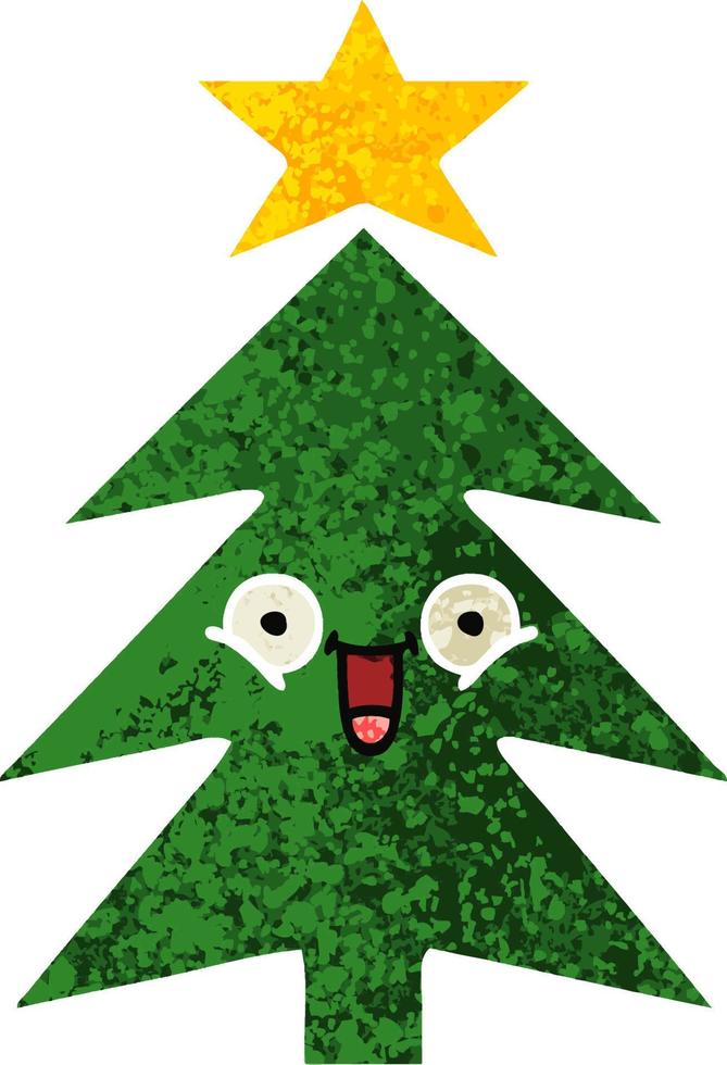 retro illustration style cartoon christmas tree vector