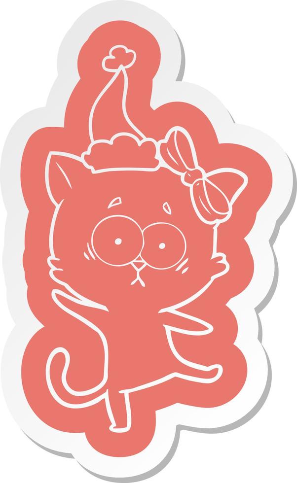 cartoon  sticker of a cat wearing santa hat vector