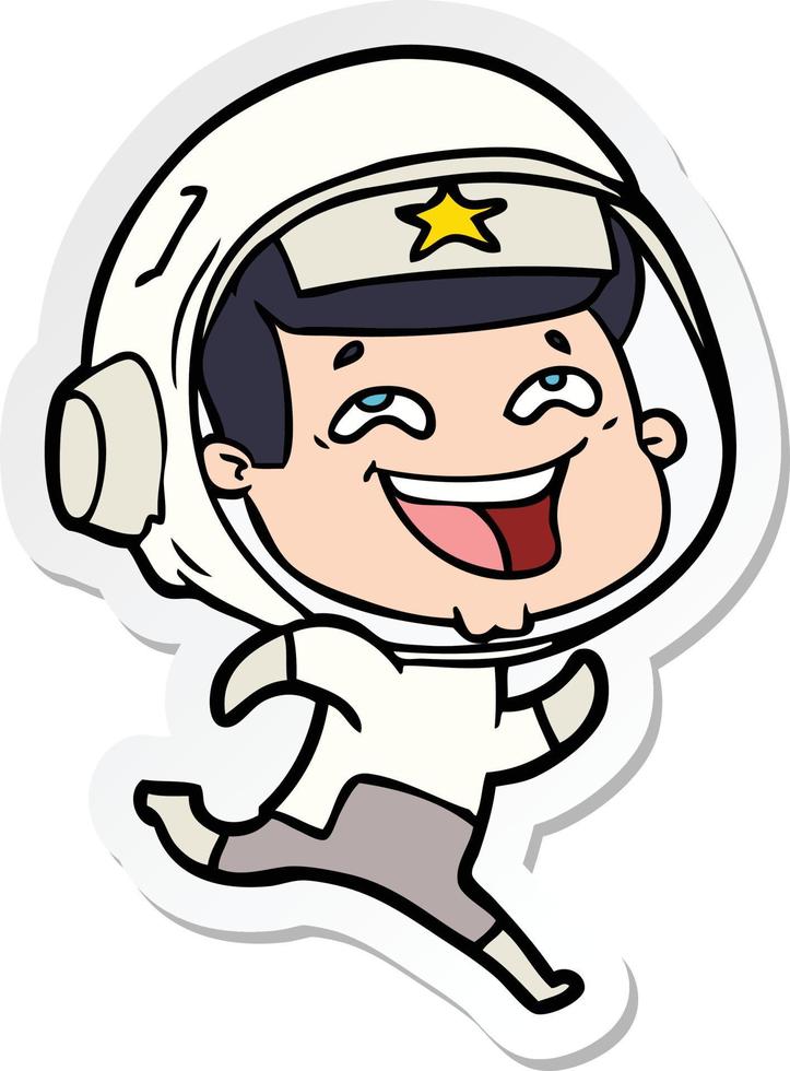 sticker of a cartoon laughing astronaut vector