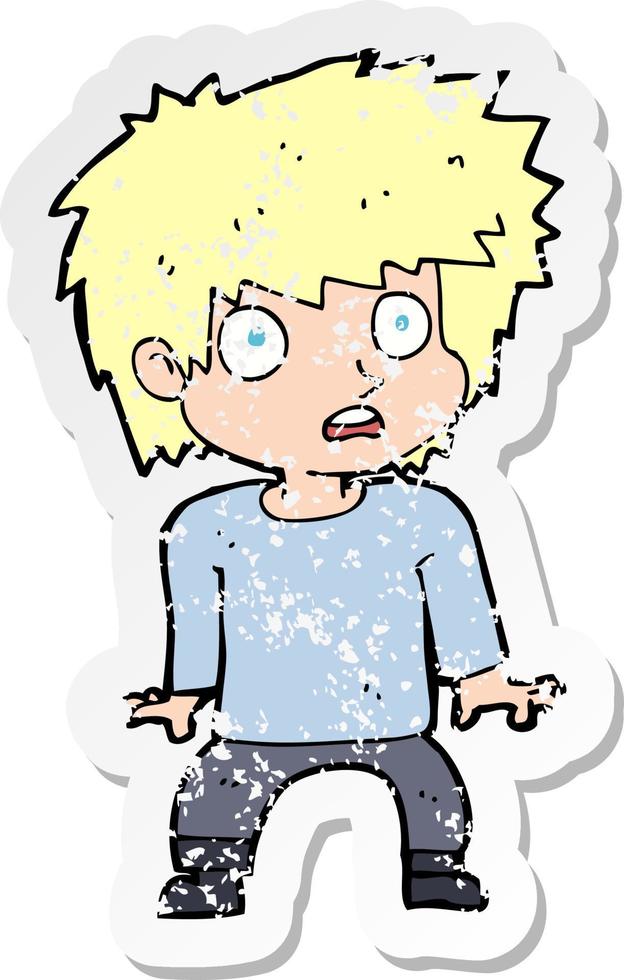 retro distressed sticker of a cartoon frightened boy vector